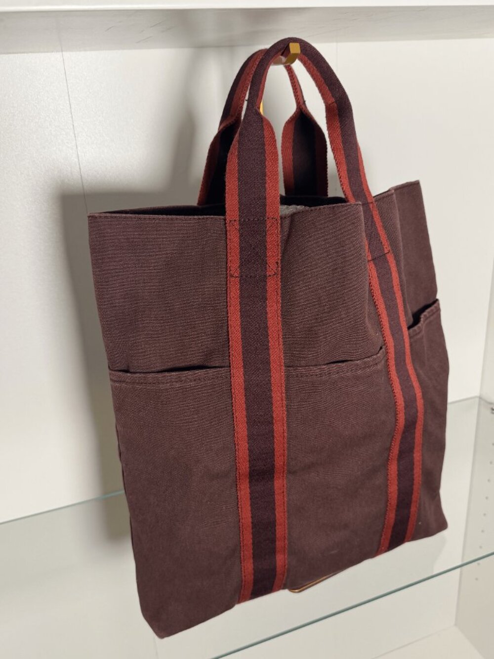 VINTAGE Hermès Fourre Tout Cabas tote bag in Bordeaux canvas, red